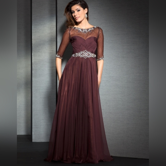 NWT Atelier Clarisse Aquamarine Beaded Chiffon Gown. Size 3/4 - Picture 8 of 8